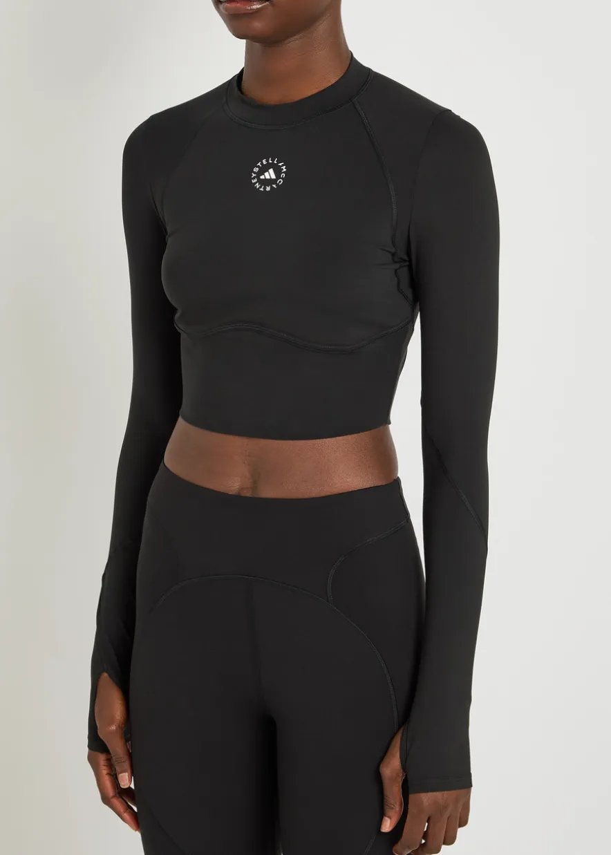 Training cropped stretch-jersey top