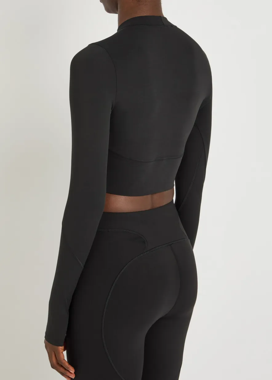 Training cropped stretch-jersey top