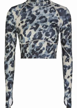 Training printed cropped stretch-jersey top
