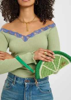Tropicus lime braided waxed cord clutch