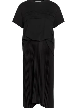Tucked plissé cotton T-shirt dress