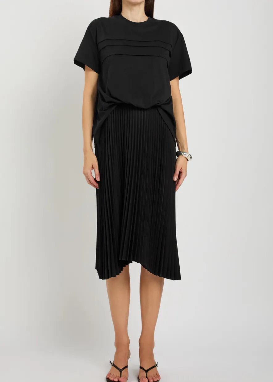 Tucked plissé cotton T-shirt dress