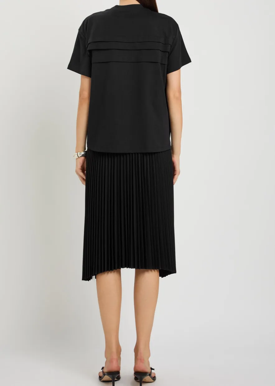 Tucked plissé cotton T-shirt dress