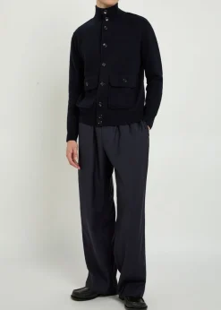 Turtle-neck wool and cashmere-blend cardigan