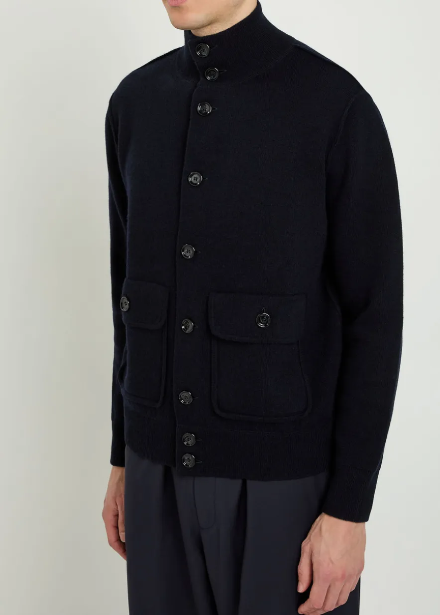 Turtle-neck wool and cashmere-blend cardigan