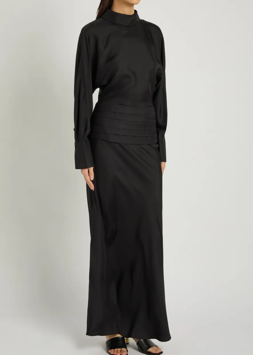 Tuxedo-style silk midi dress