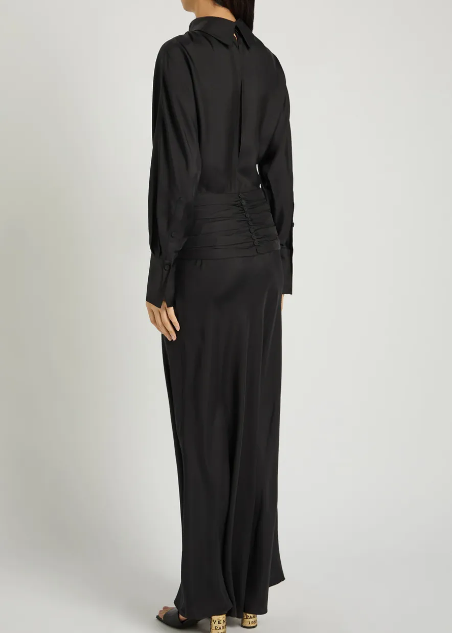 Tuxedo-style silk midi dress