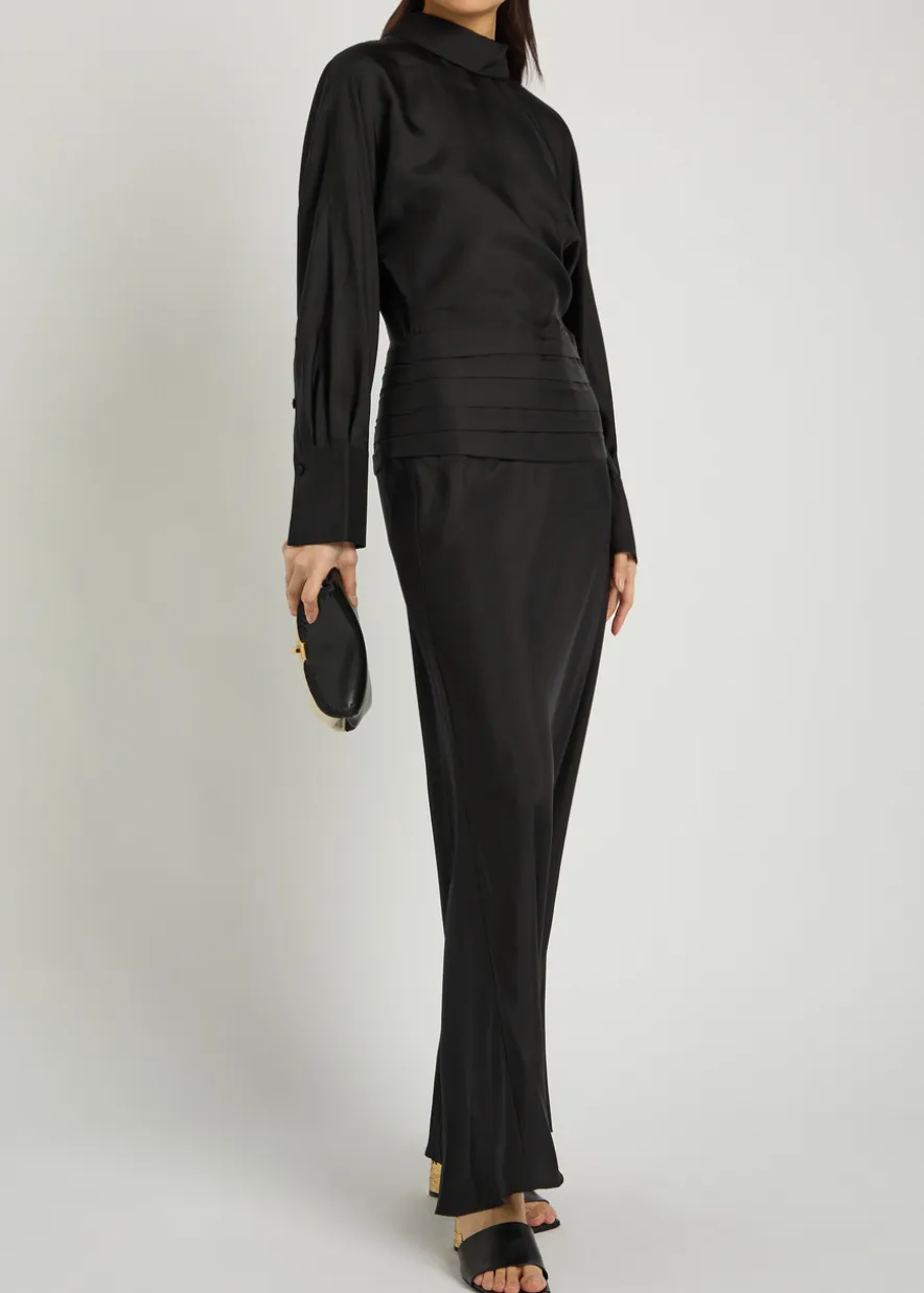 Tuxedo-style silk midi dress