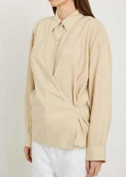 Twisted brushed silk-blend wrap shirt