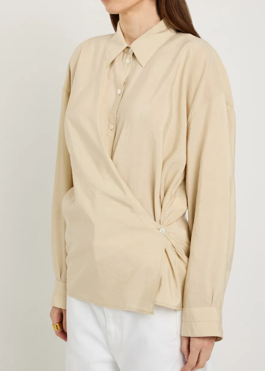 Twisted brushed silk-blend wrap shirt