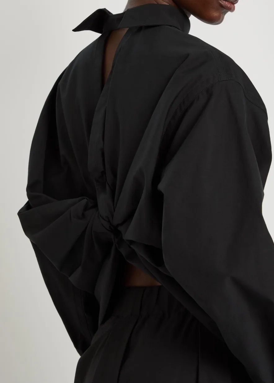 Twisted draped cotton-blend shirt