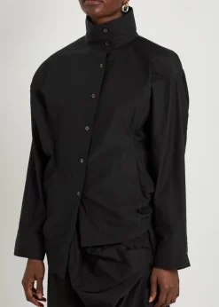 Twisted draped cotton-blend shirt