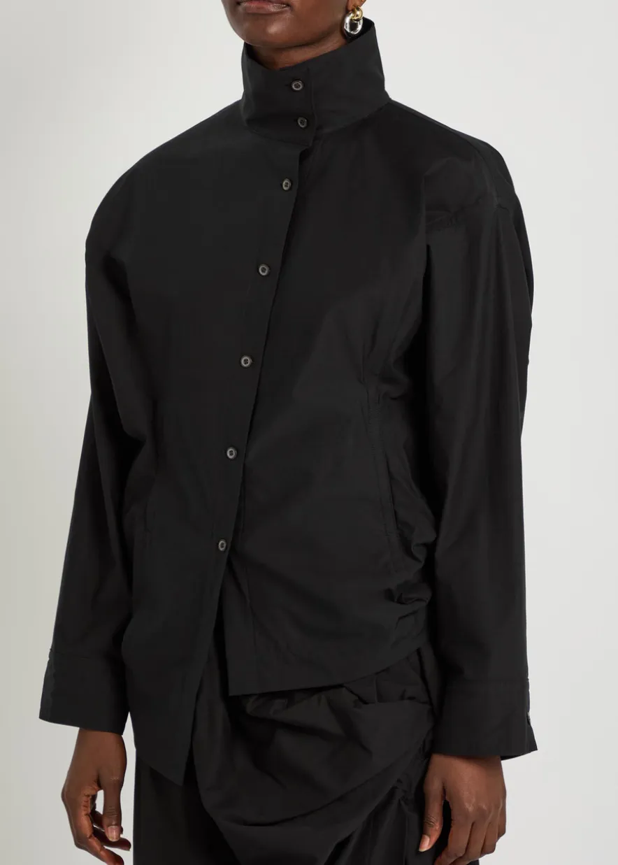 Twisted draped cotton-blend shirt