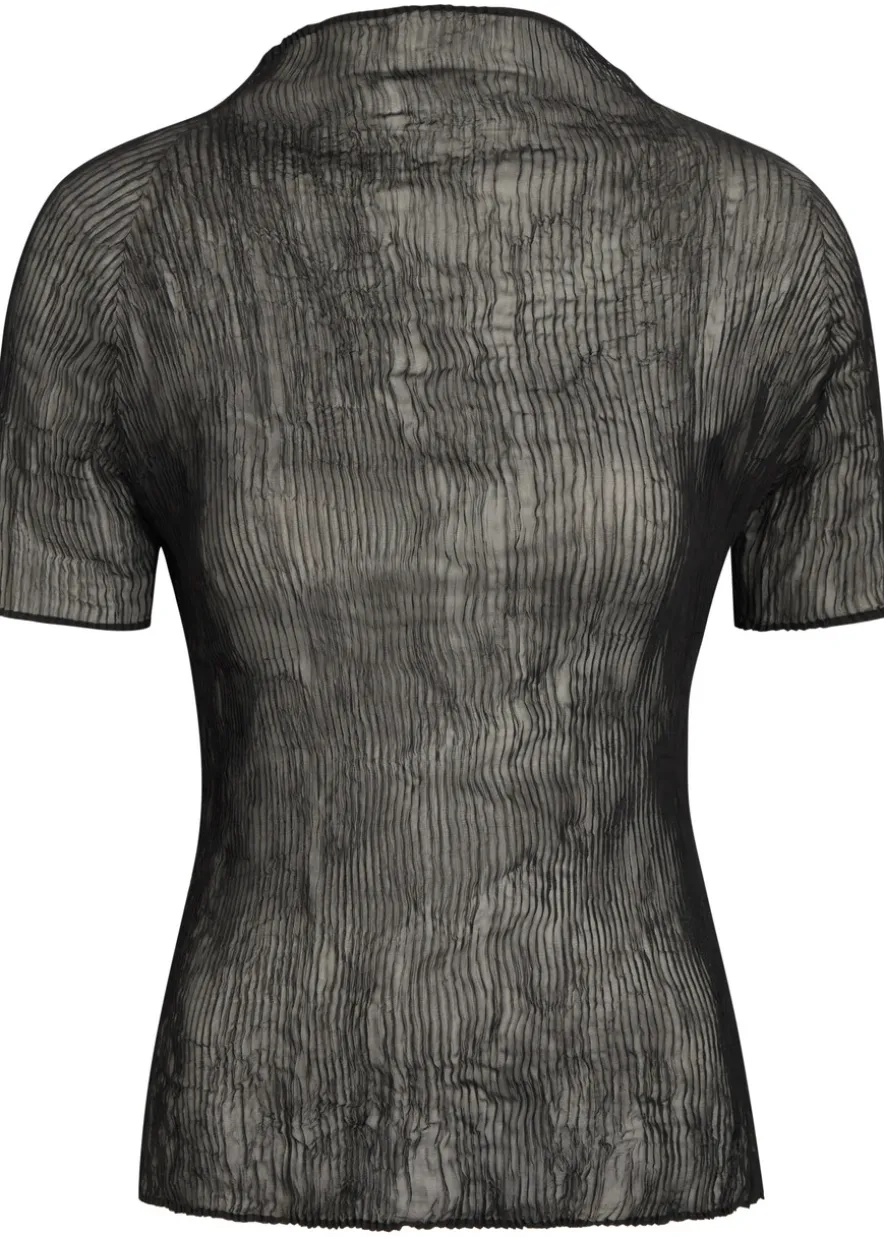 Twist pleated semi-sheer chiffon top