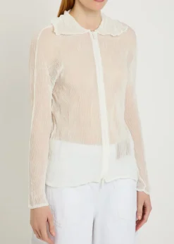 Twist pleated semi-sheer chiffon top