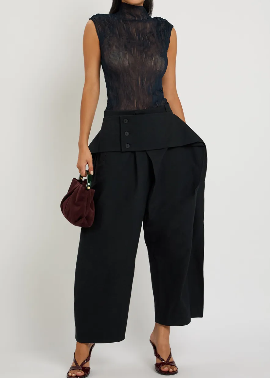 Twist pleated semi-sheer chiffon top