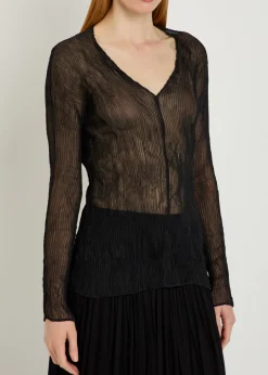 Twist V-neck semi-sheer chiffon top
