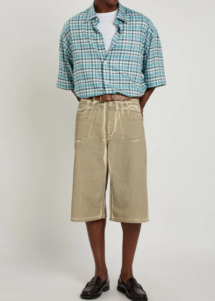 Two-tone denim shorts