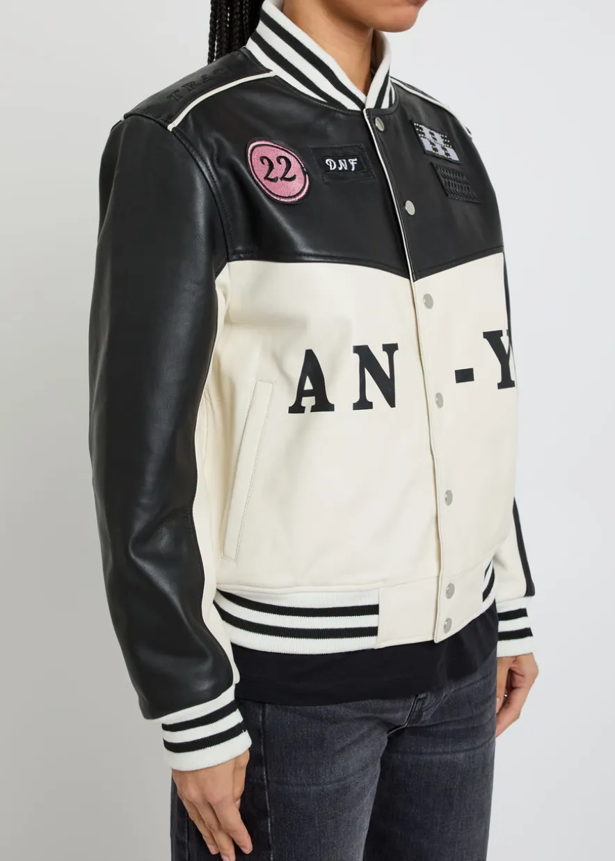 Unisex quilted appliquéd leather jacket