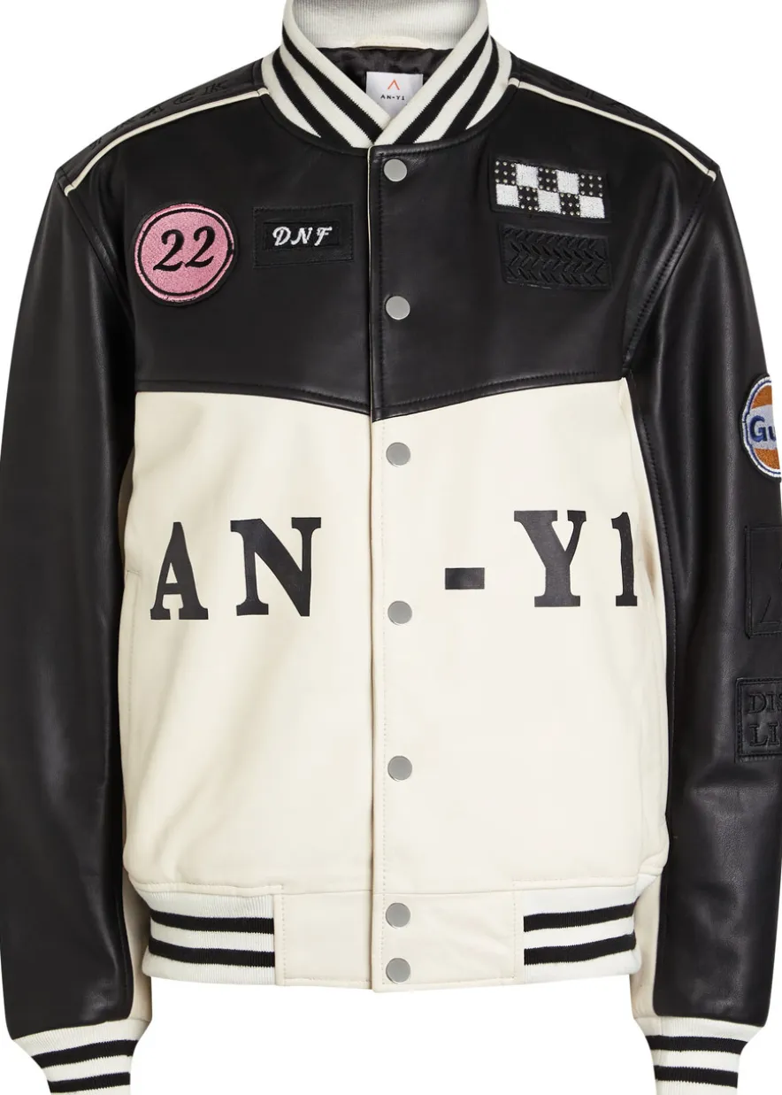 Unisex quilted appliquéd leather jacket