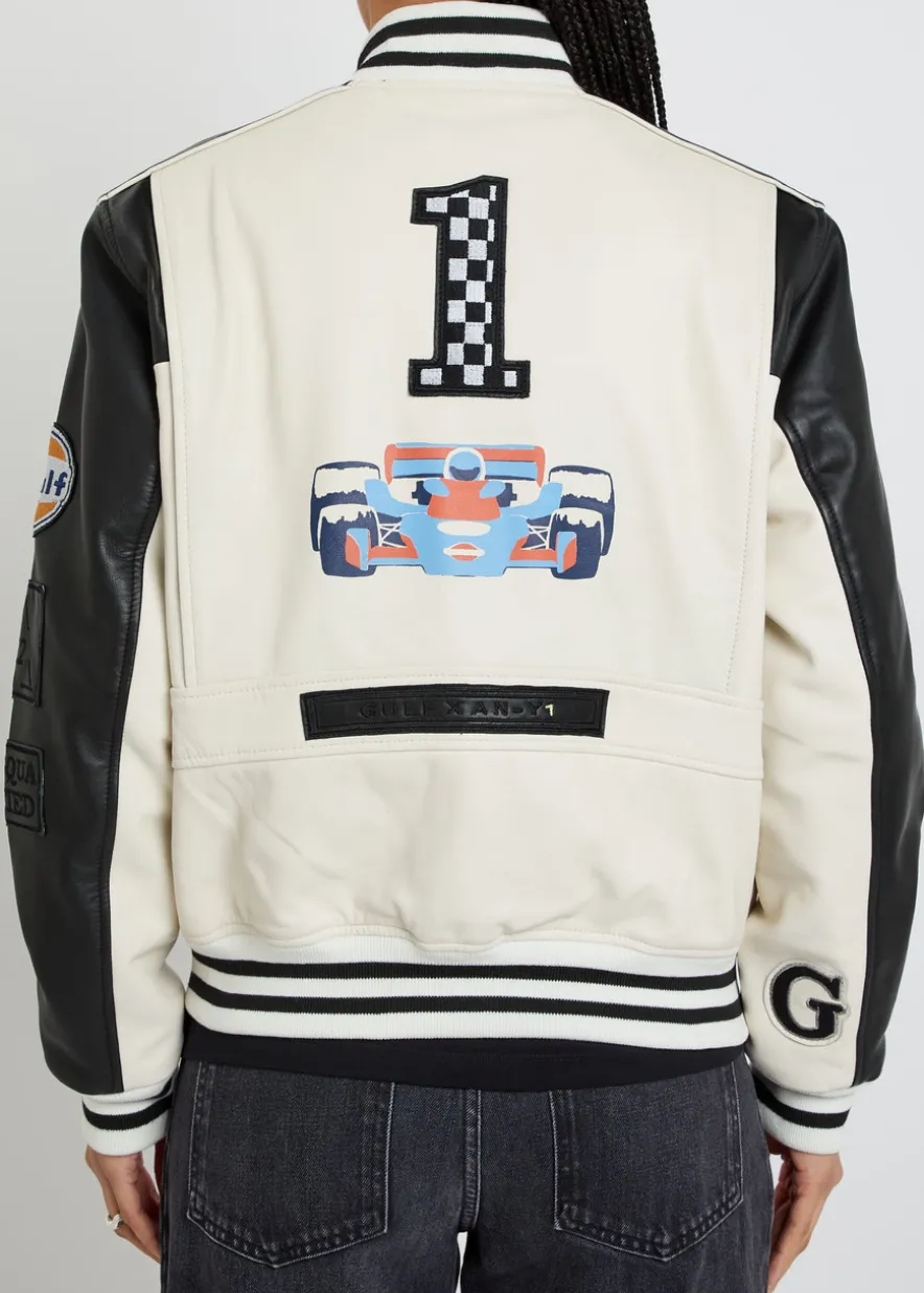 Unisex quilted appliquéd leather jacket