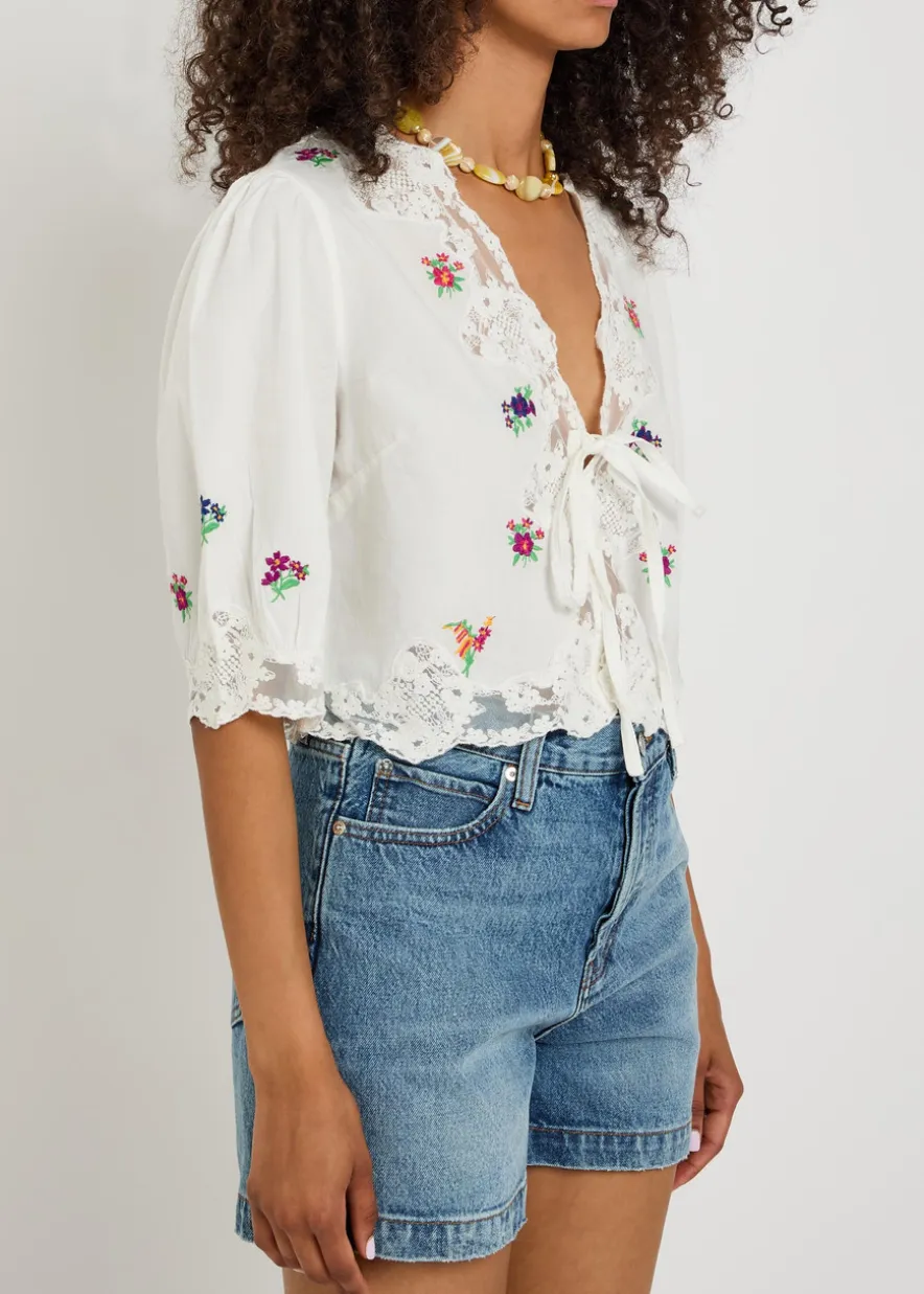 Ursula floral-embroidered cotton top