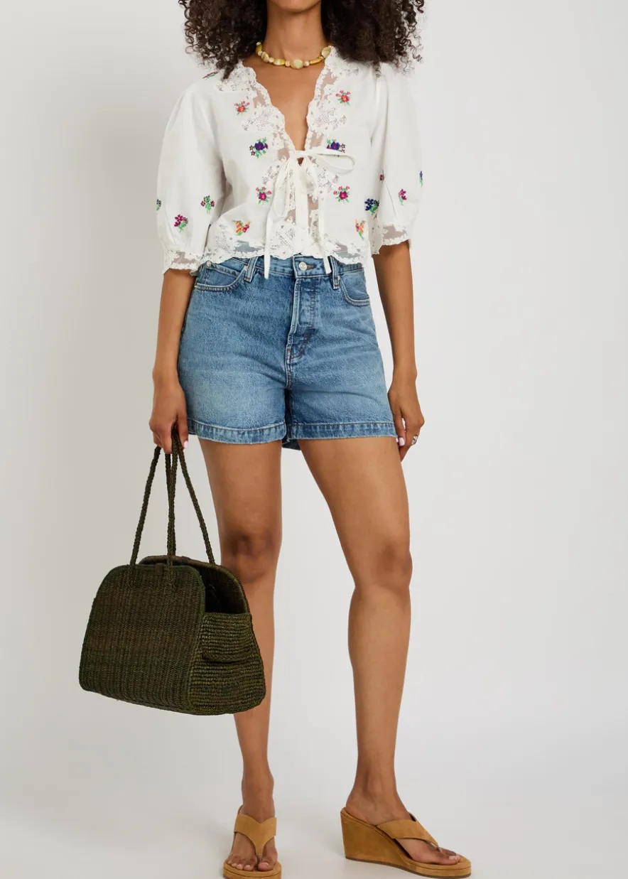 Ursula floral-embroidered cotton top