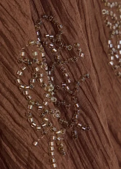 Valencia bead-embellished crinkled plissé midi dress