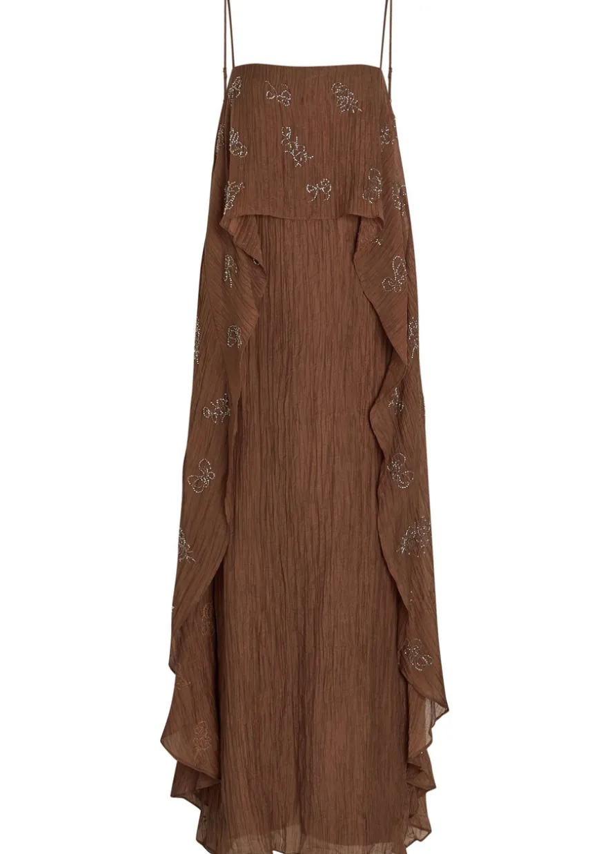 Valencia bead-embellished crinkled plissé midi dress