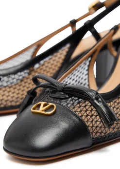 Valet Du Roi 60 mesh and leather slingback pumps