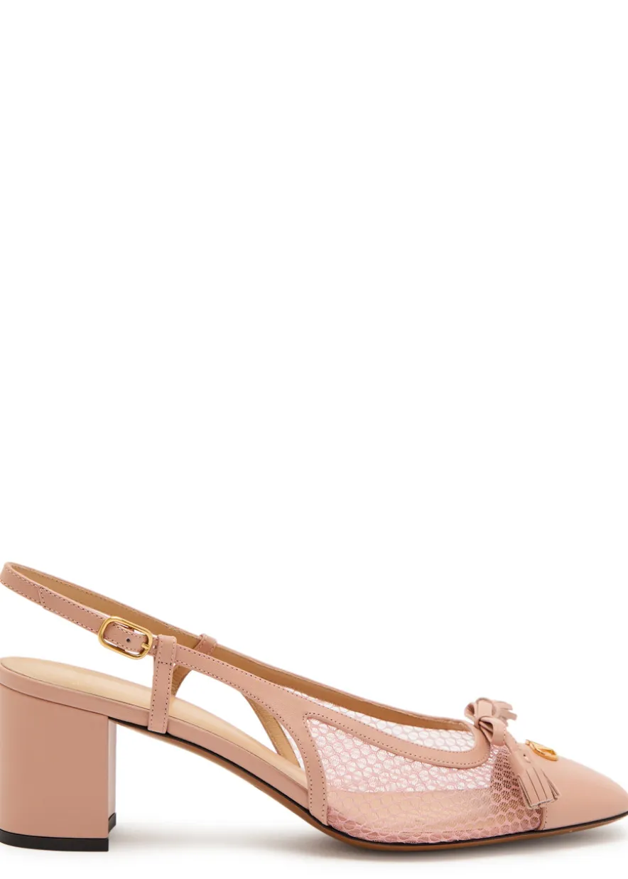 Valet Du Roi 60 mesh and leather slingback pumps