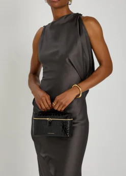 Vanity crocodile-effect glossed leather cross-body bag