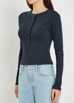 Varra ribbed cotton-blend henley top