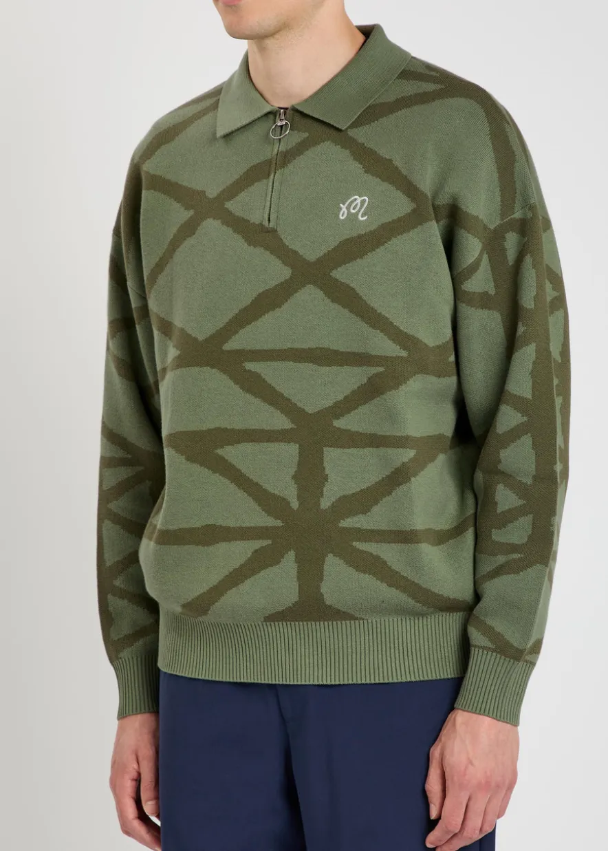 Verdant logo-embroidered patterned cotton-knit jumper