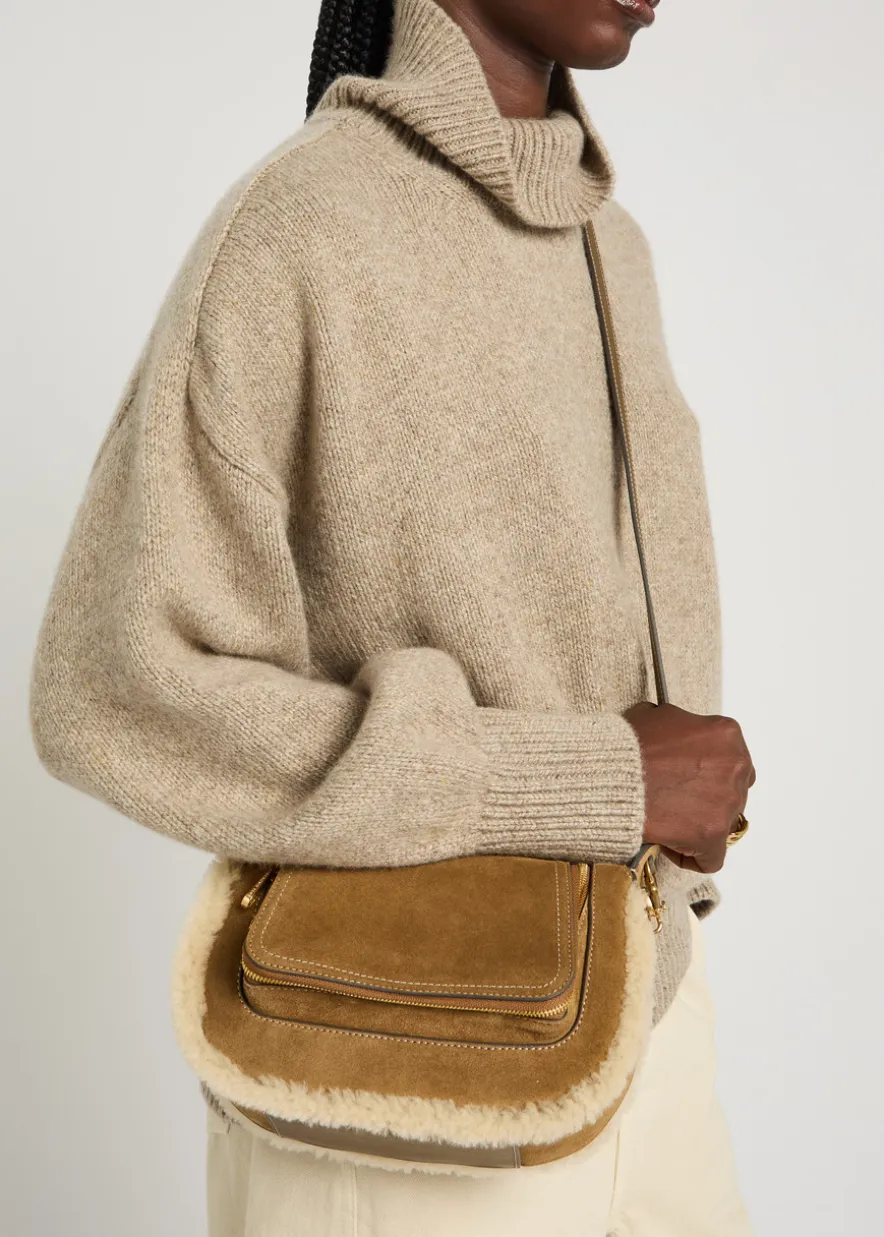 Vere small shearling-trimmed suede cross-body bag