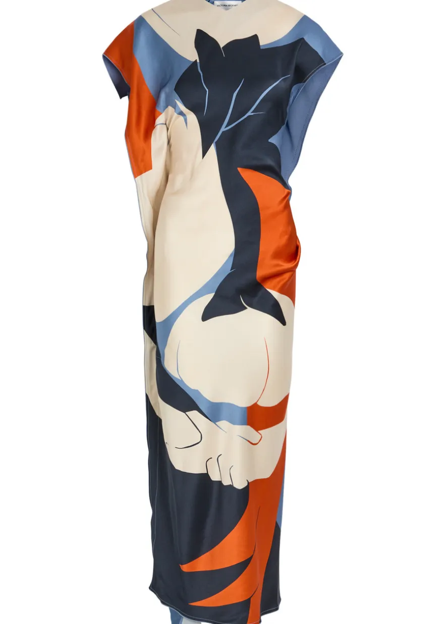 Victoria printed draped satin midi dress