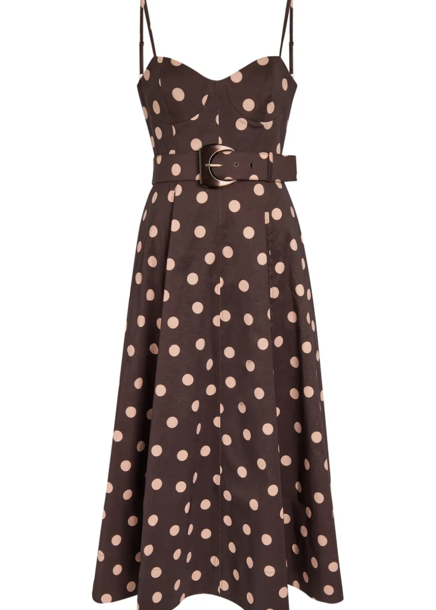 Vivianne polka-dot slubbed-poplin midi dress