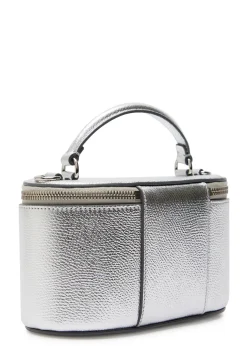 VLogo metallic grained leather vanity case bag