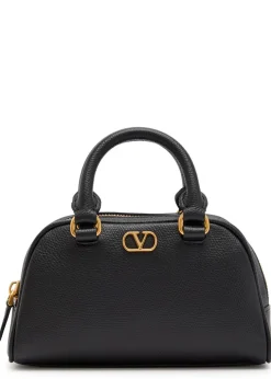 VLogo mini pebbled leather top handle bag