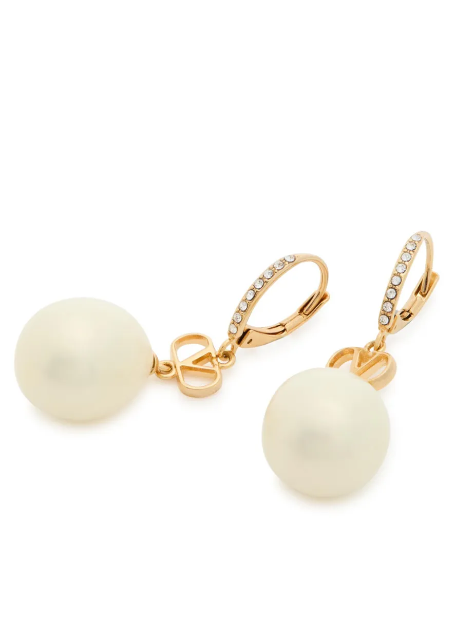 VLogo Swarovski® crystal and pearl drop earrings