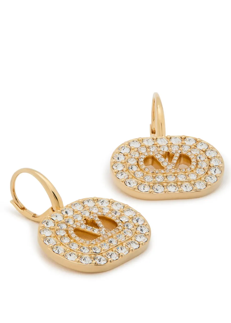 VLogo two-toned crystal-embellished drop earrings