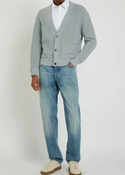 V-neck knit cotton cardigan