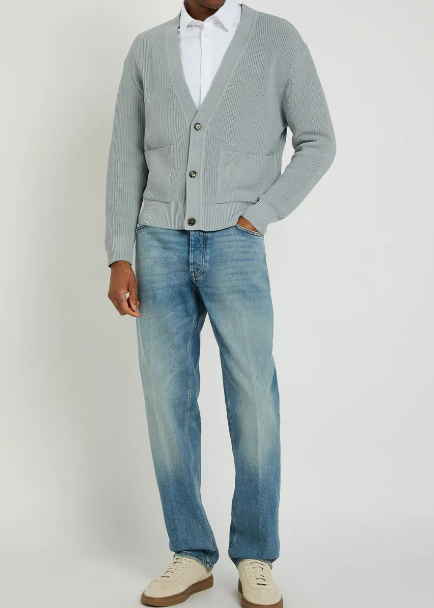 V-neck knit cotton cardigan