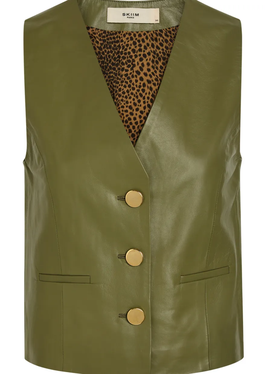 V-neck leather waistcoat
