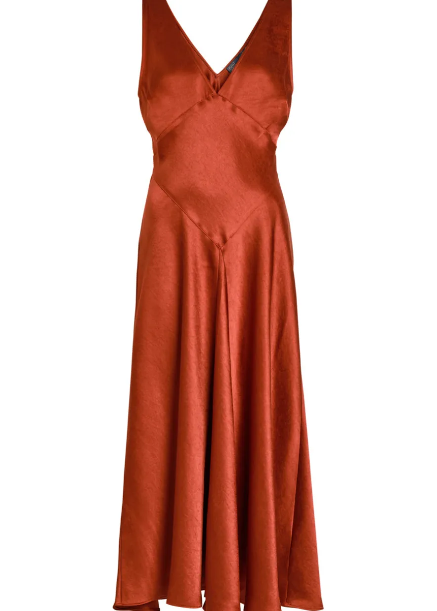 V-neck satin midi cocktail dress