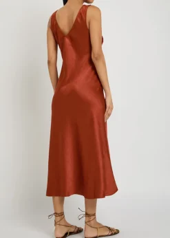V-neck satin midi cocktail dress