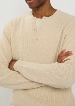Waffle cashmere-knit henley jumper