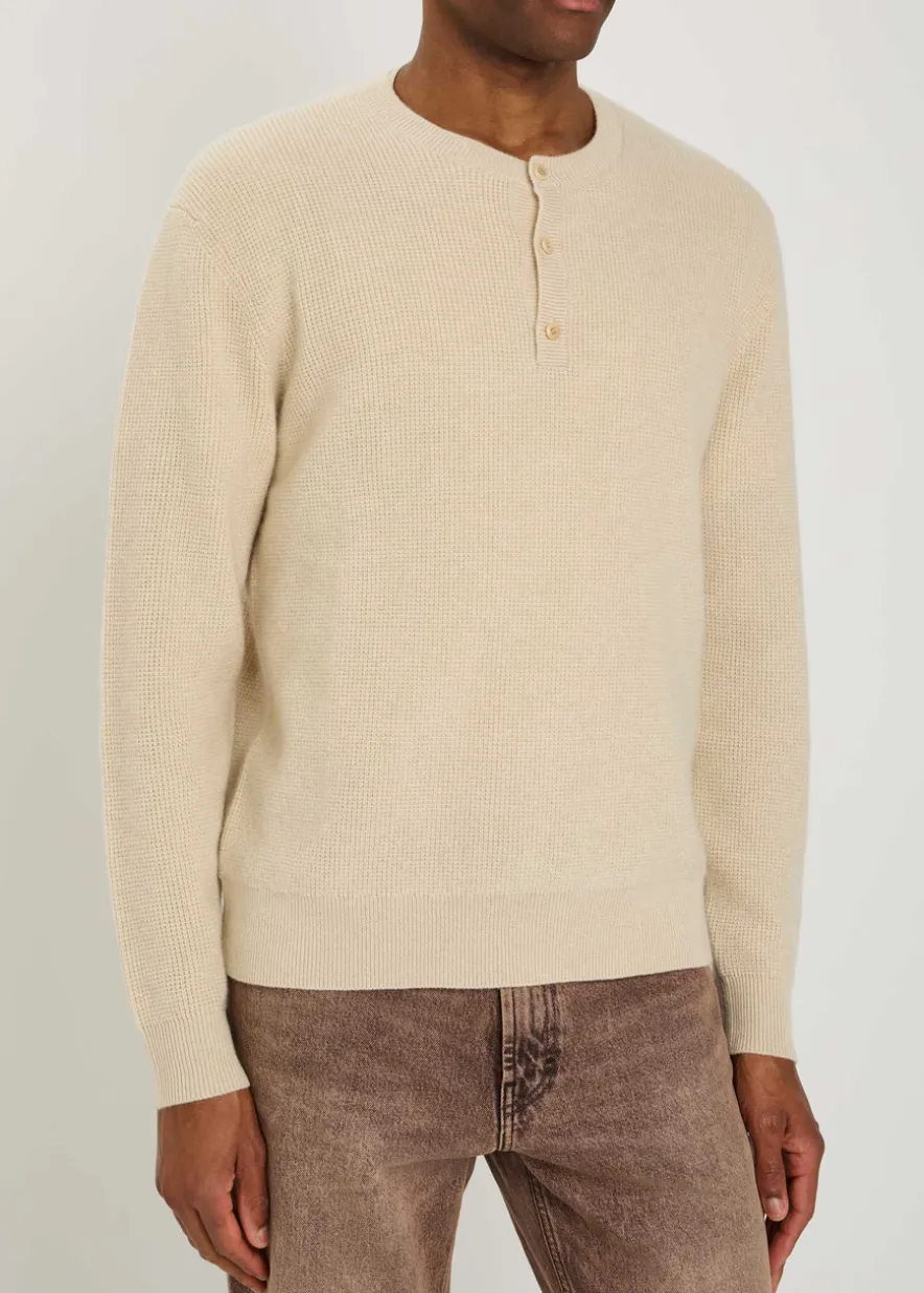 Waffle cashmere-knit henley jumper
