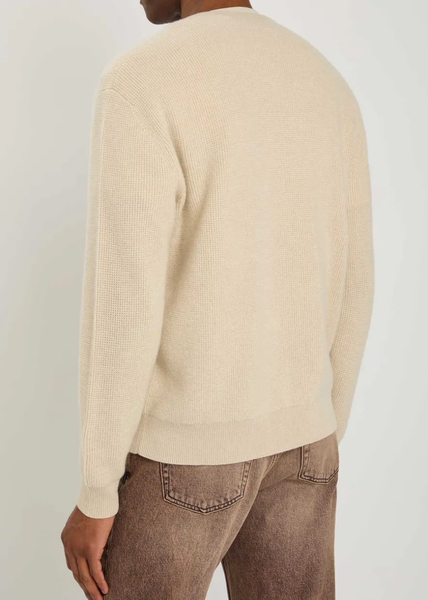 Waffle cashmere-knit henley jumper