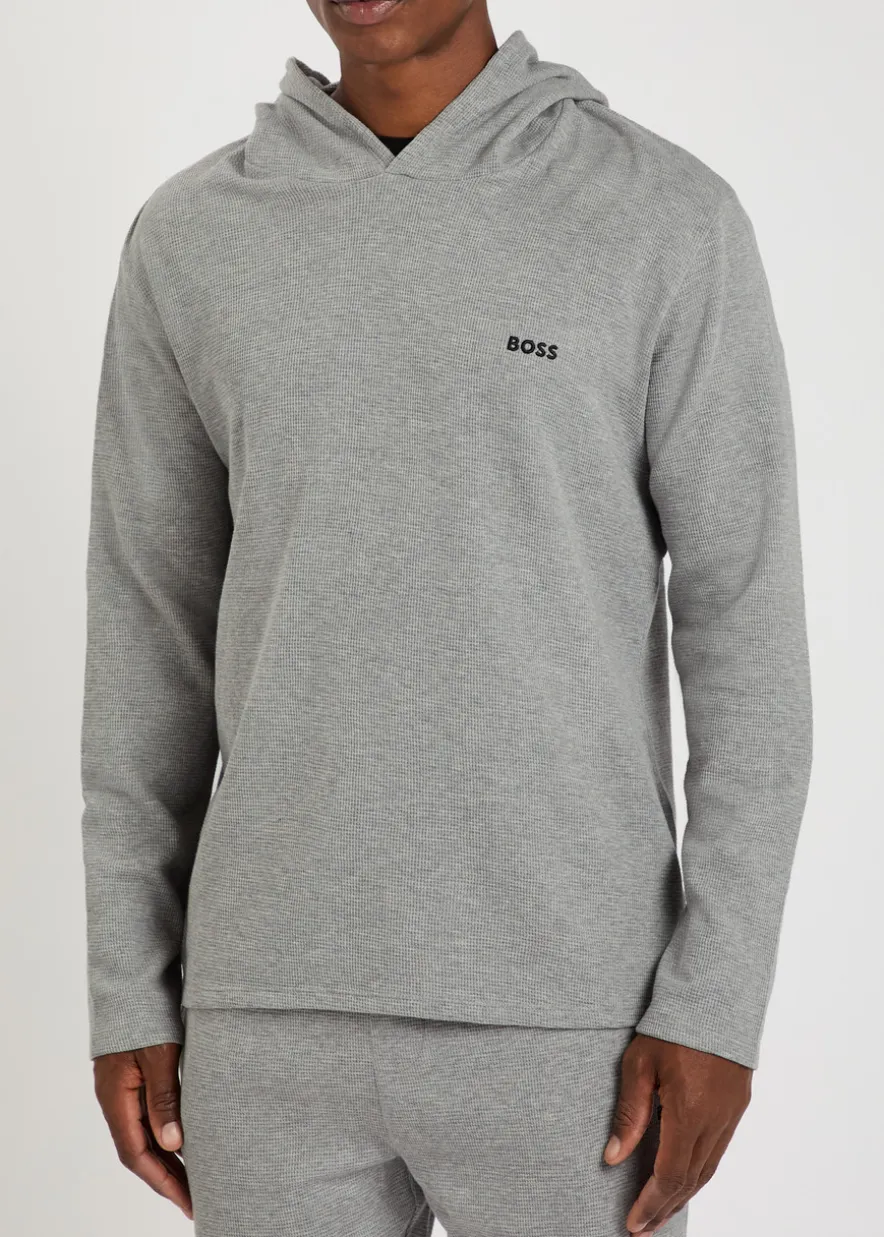 Waffle hooded cotton-blend sweatshirt